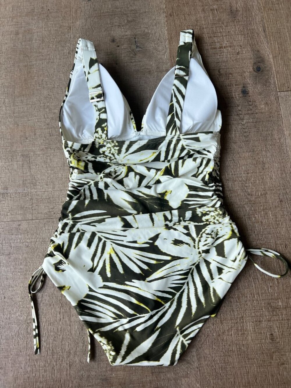 DKNY Tiki Floral Shirred Side Tie Plunge One Piece Swimsuit size M - Picture 6 of 7